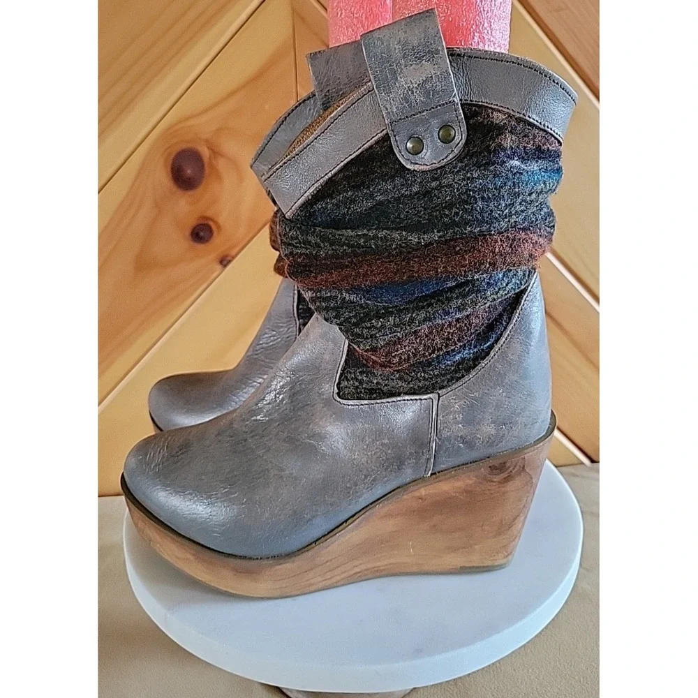 Bed Stu Bruges II Leather Wedge Slouchy Boots in the‎ 